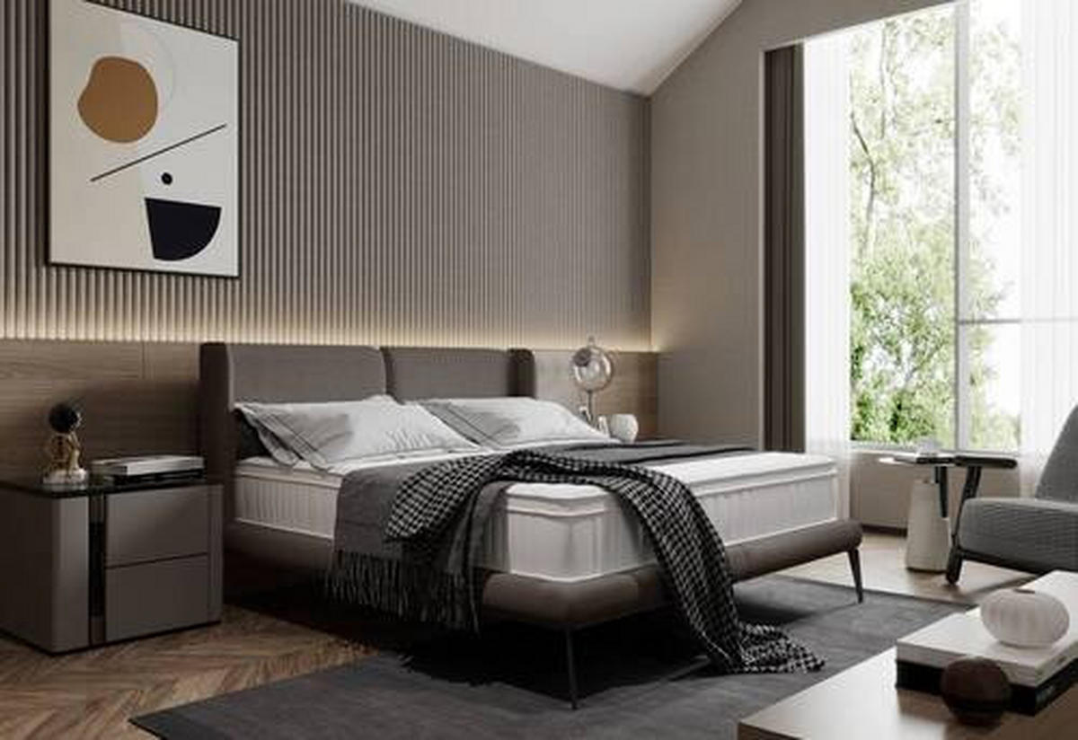 KÁRPITOZOTT ÁGY 180/200 cm  sötétszürke  - fekete/krém, Modern, textil/fém (180/200cm) - Livetastic