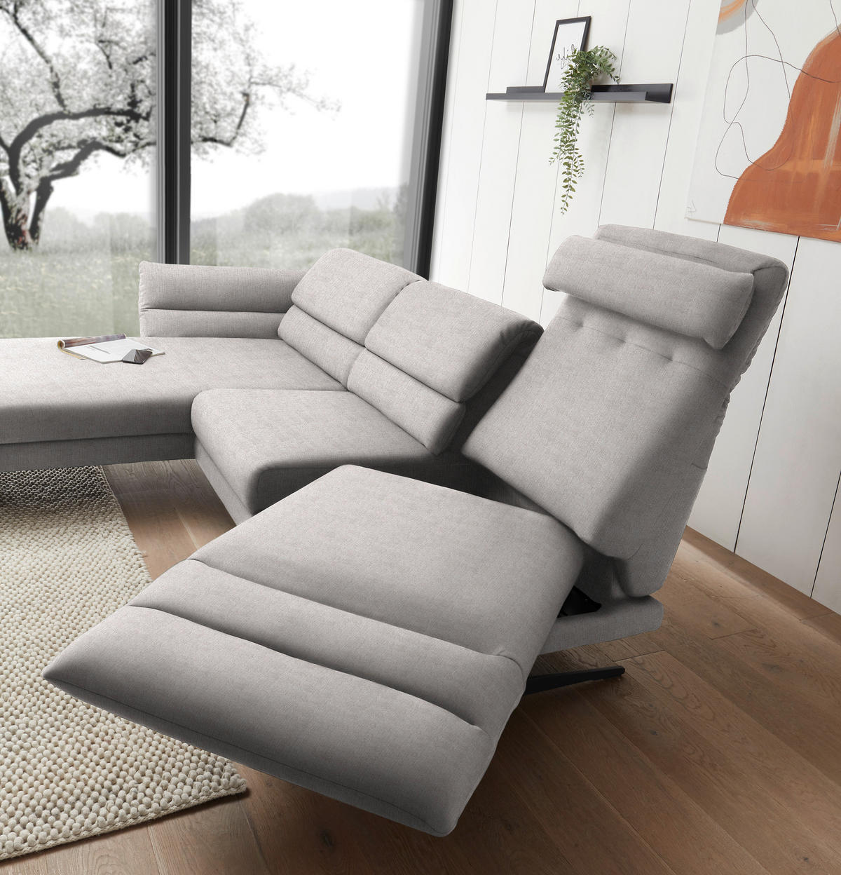 ECKSOFA Sandfarben Flachgewebe  - Sandfarben/Schwarz, Design, Textil/Metall (176-217/259-307cm) - Dieter Knoll