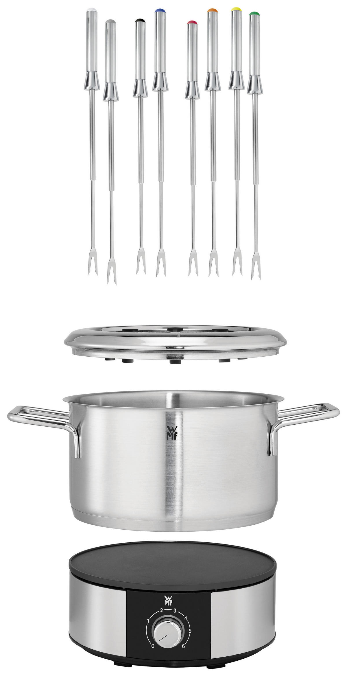 FONDUESET Lono Fondue  - Silberfarben/Schwarz, Trend, Metall (32,5/23,5/25cm) - WMF