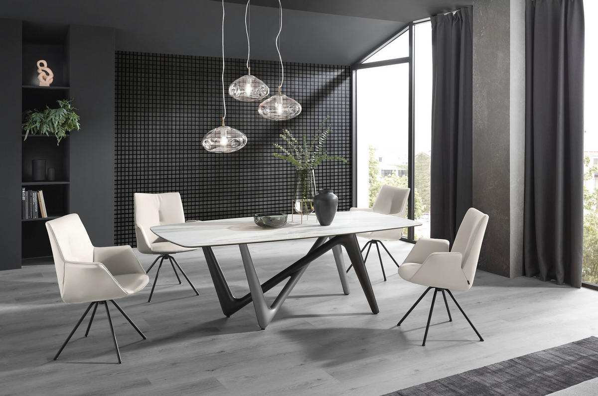 ARMLEHNSTUHL  in Stahl Echtleder pigmentiert  - Beige/Schwarz, Design, Leder/Metall (65/91/63cm) - Dieter Knoll
