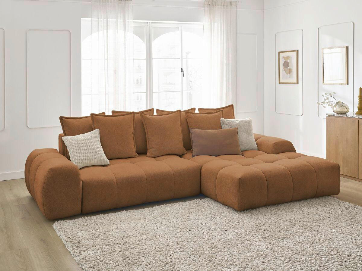 ECKSCHLAFSOFA EVEREST  mit Rücken echt, Armteil links, Armteil rechts Flachgewebe Orange  - Schwarz/Orange, MODERN, Kunststoff/Textil (318/180cm) - Livetastic