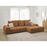ECKSCHLAFSOFA EVEREST  mit Rücken echt, Armteil links, Armteil rechts Flachgewebe Orange  - Schwarz/Orange, MODERN, Kunststoff/Textil (318/180cm) - Livetastic