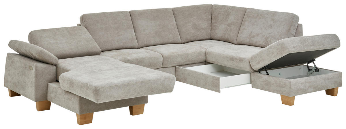 WOHNLANDSCHAFT Beldomo System in Flachgewebe Beige  - Eichefarben/Beige, KONVENTIONELL, Holz/Textil (235/316/167cm) - Beldomo System