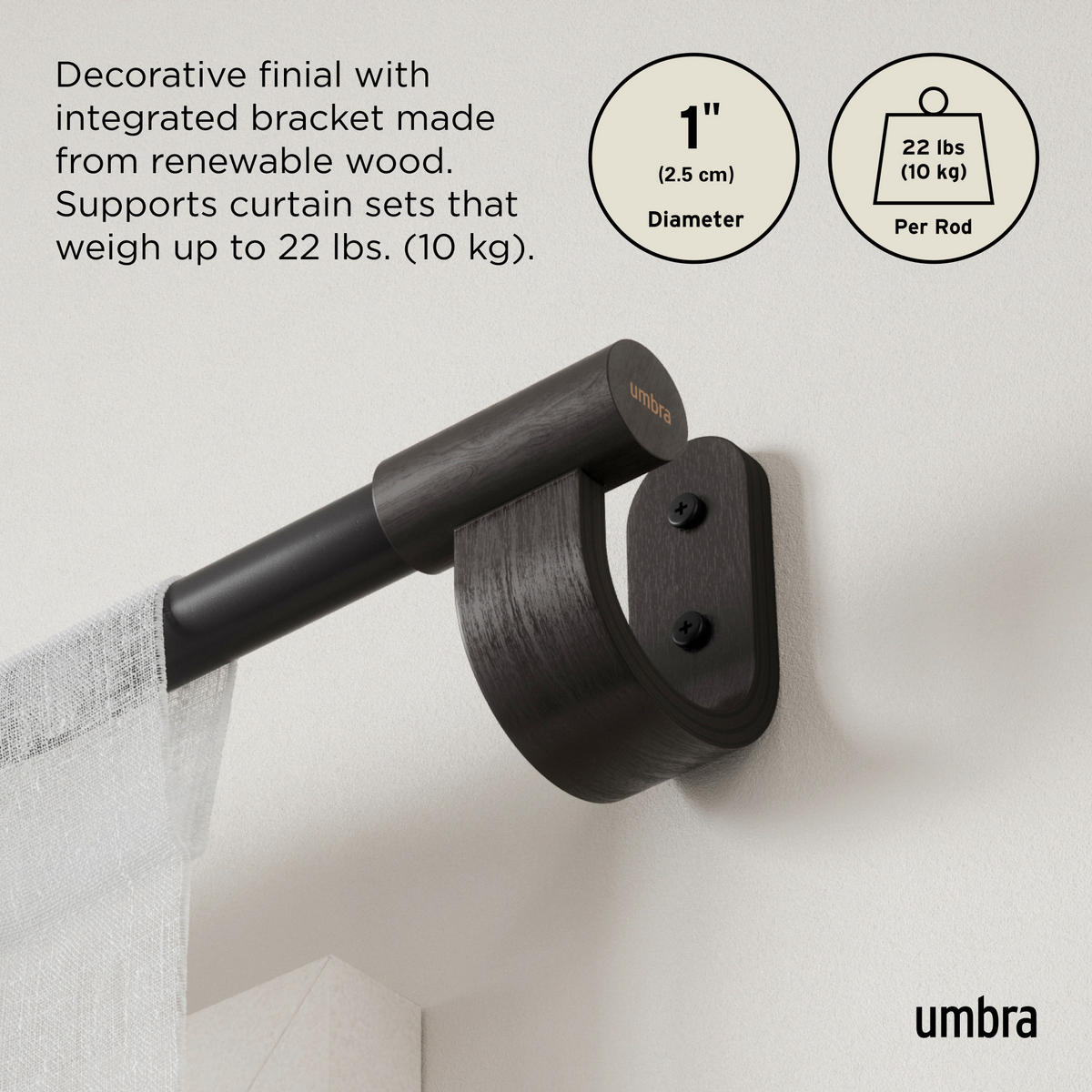 VORHANGSTANGENSET  107-305 cm  - Schwarz, KONVENTIONELL, Holz/Metall (107-305cm) - Umbra