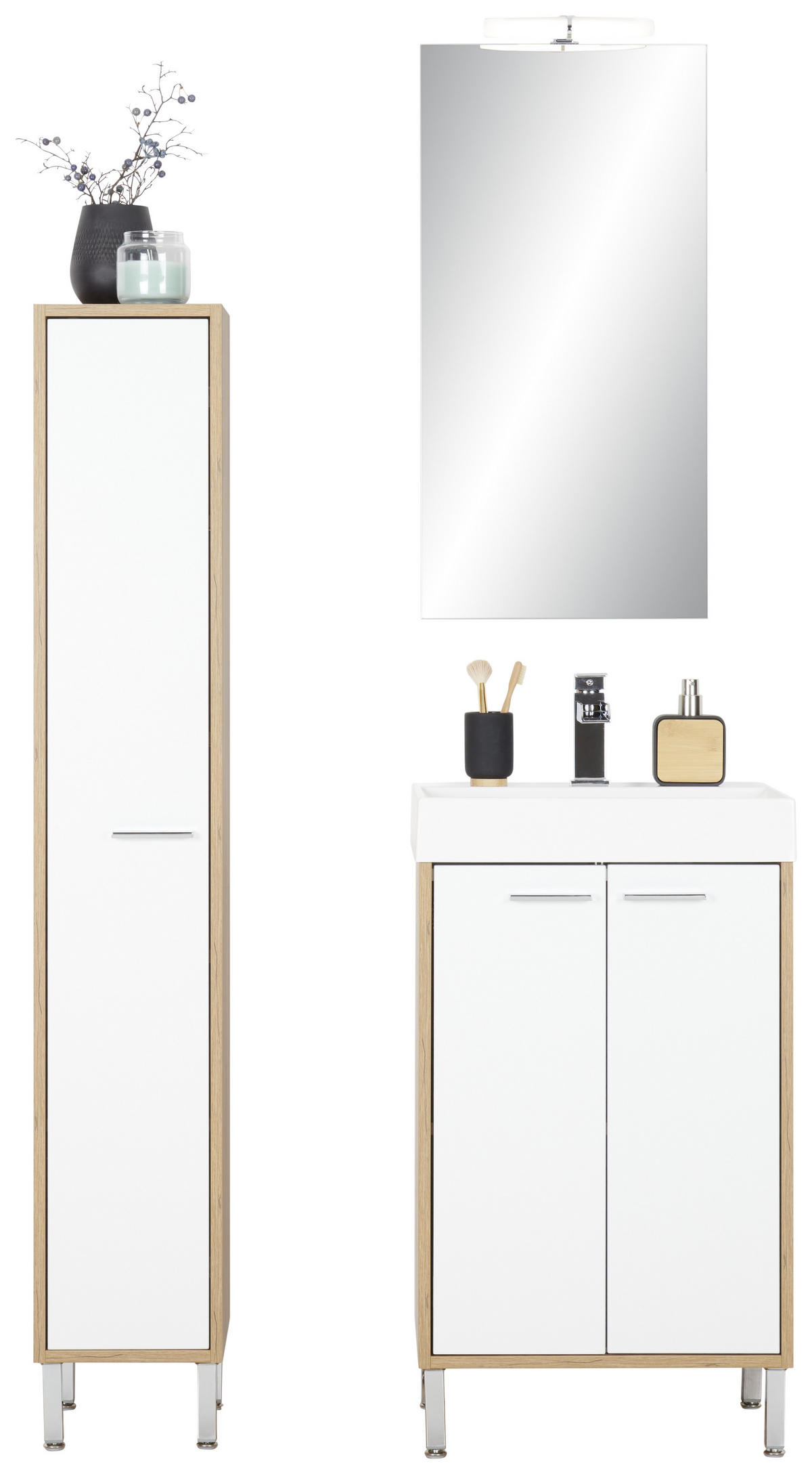 WASCHTISCHKOMBI 50 cm  - Chromfarben/Eichefarben, KONVENTIONELL, Holzwerkstoff/Stein (50cm) - Stylife