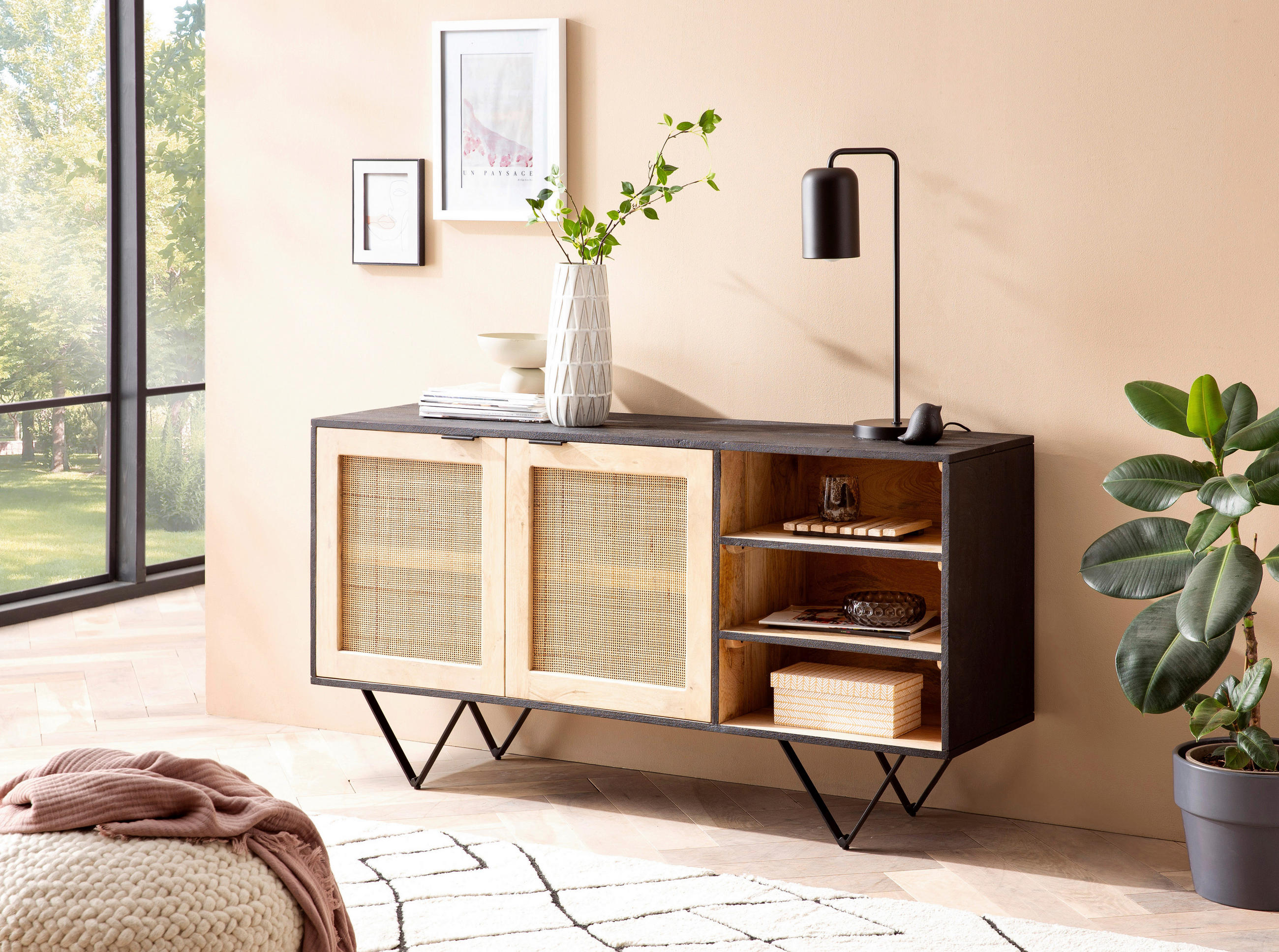 SIDEBOARD 145/75/40 cm  - Hellbraun/Schwarz, LIFESTYLE, Holz/Metall (145/75/40cm) - MID.YOU
