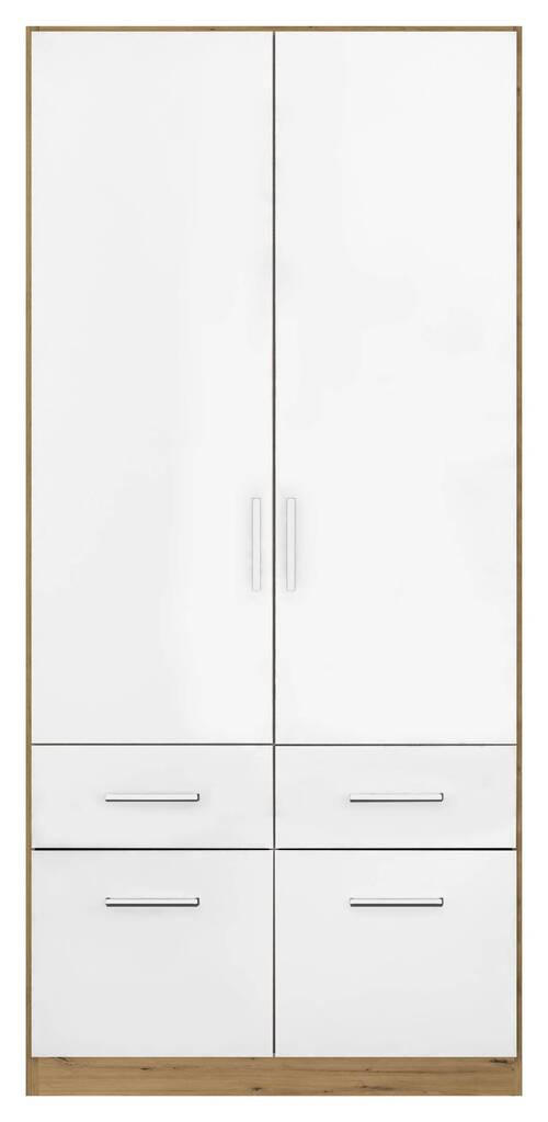 GARDEROB MED GÅNGJÄRN 91/210/54 cm 2-dörrar - kromfärg/vit högglans, Modern, trämaterial/plast (91/210/54cm) - Rauch Möbel