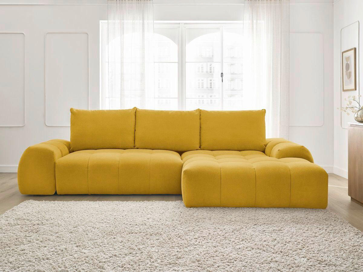 ECKSCHLAFSOFA EVEREST  mit Rücken echt, Armteil links, Armteil rechts Struktur Gelb  - Gelb/Schwarz, MODERN, Kunststoff/Textil (318/180cm) - Livetastic