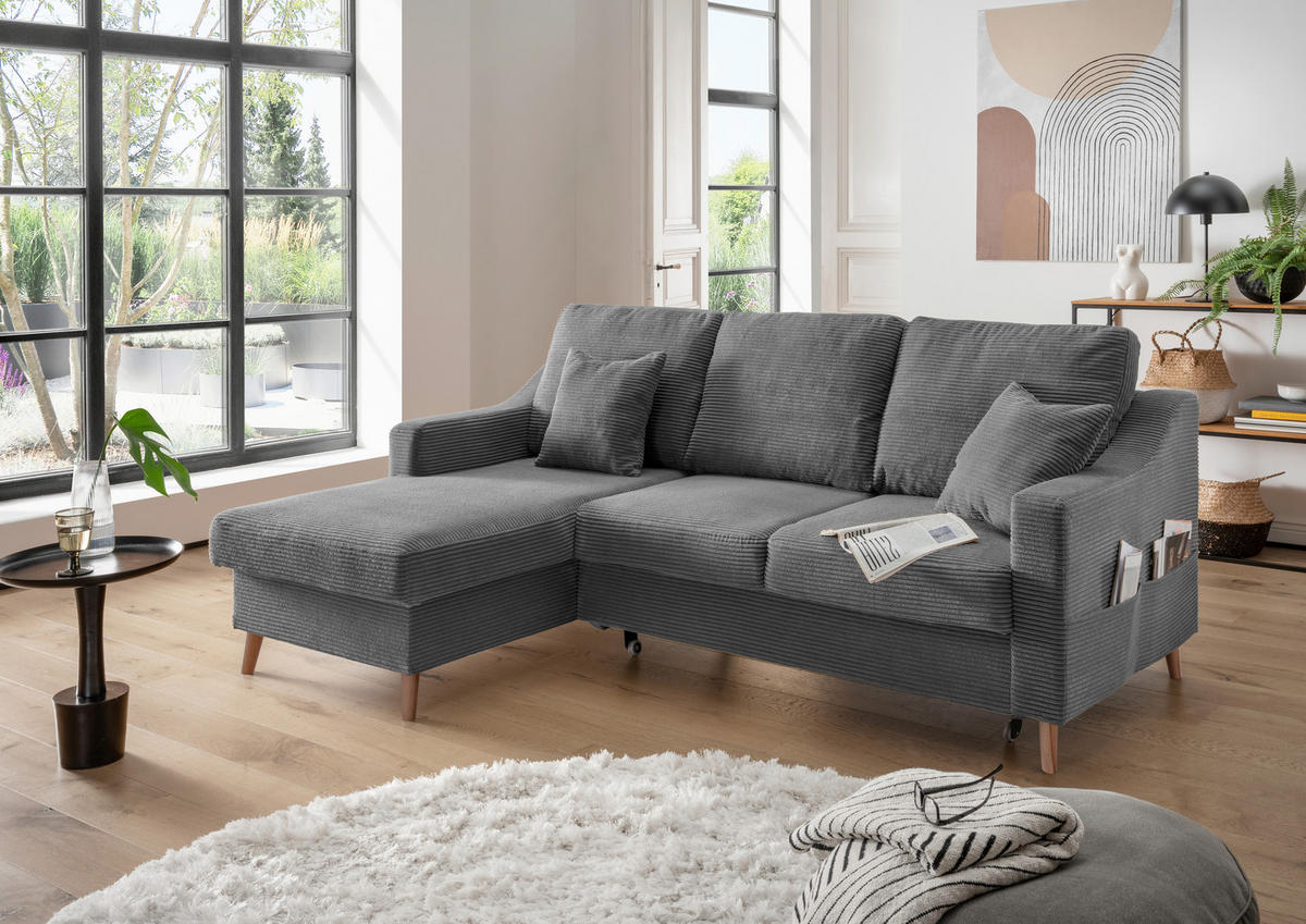ECKSOFA in Cord Grau  - Naturfarben/Grau, Design, Holz/Textil (150/228cm) - P & B