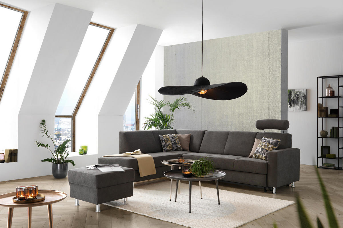 ECKSOFA in Flachgewebe Grau  256/198 cm  - Chromfarben/Grau, Design, Textil/Metall (256/198cm) - Xora