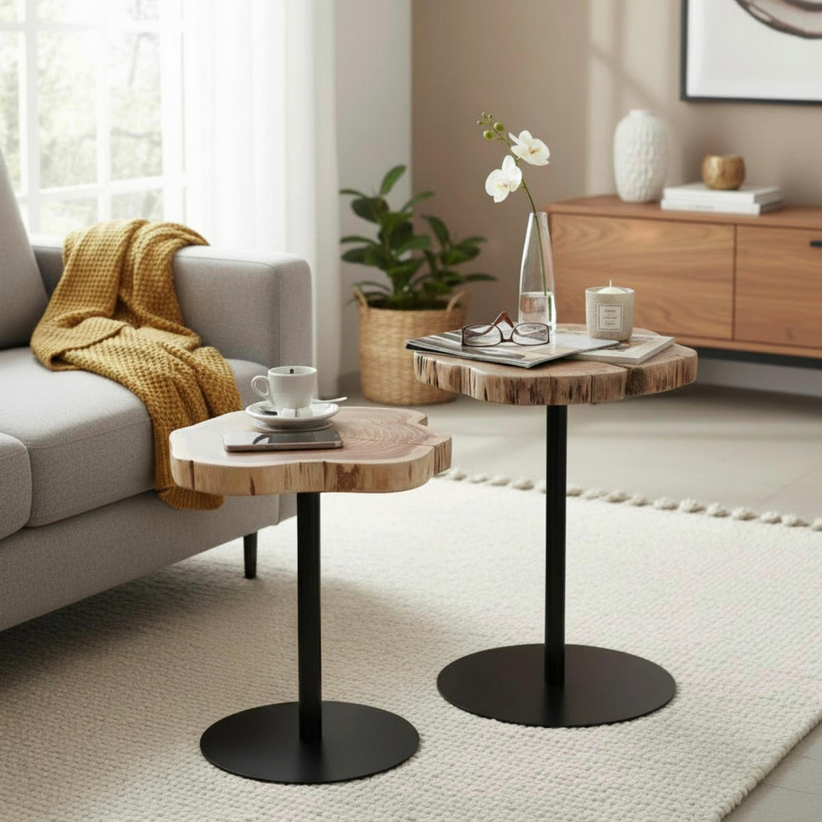 BEISTELLTISCH in Holz, Metall 40/40/50 cm  - Schwarz/Akaziefarben, Trend, Holz/Metall (40/40/50cm)
