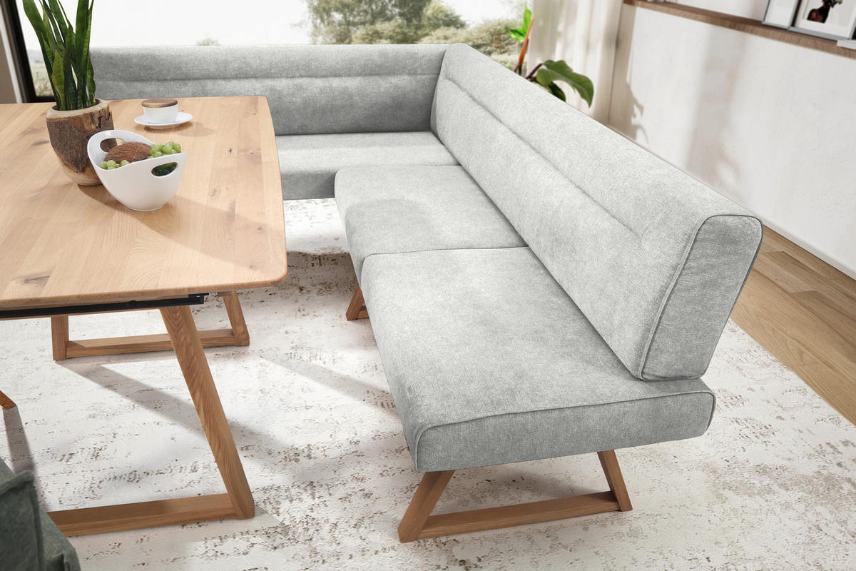 ECKBANK in Holz, Textil Eichefarben, Hellgrau, Ecru  - Ecru/Eichefarben, Konventionell, Holz/Textil (170/230cm) - Moderano
