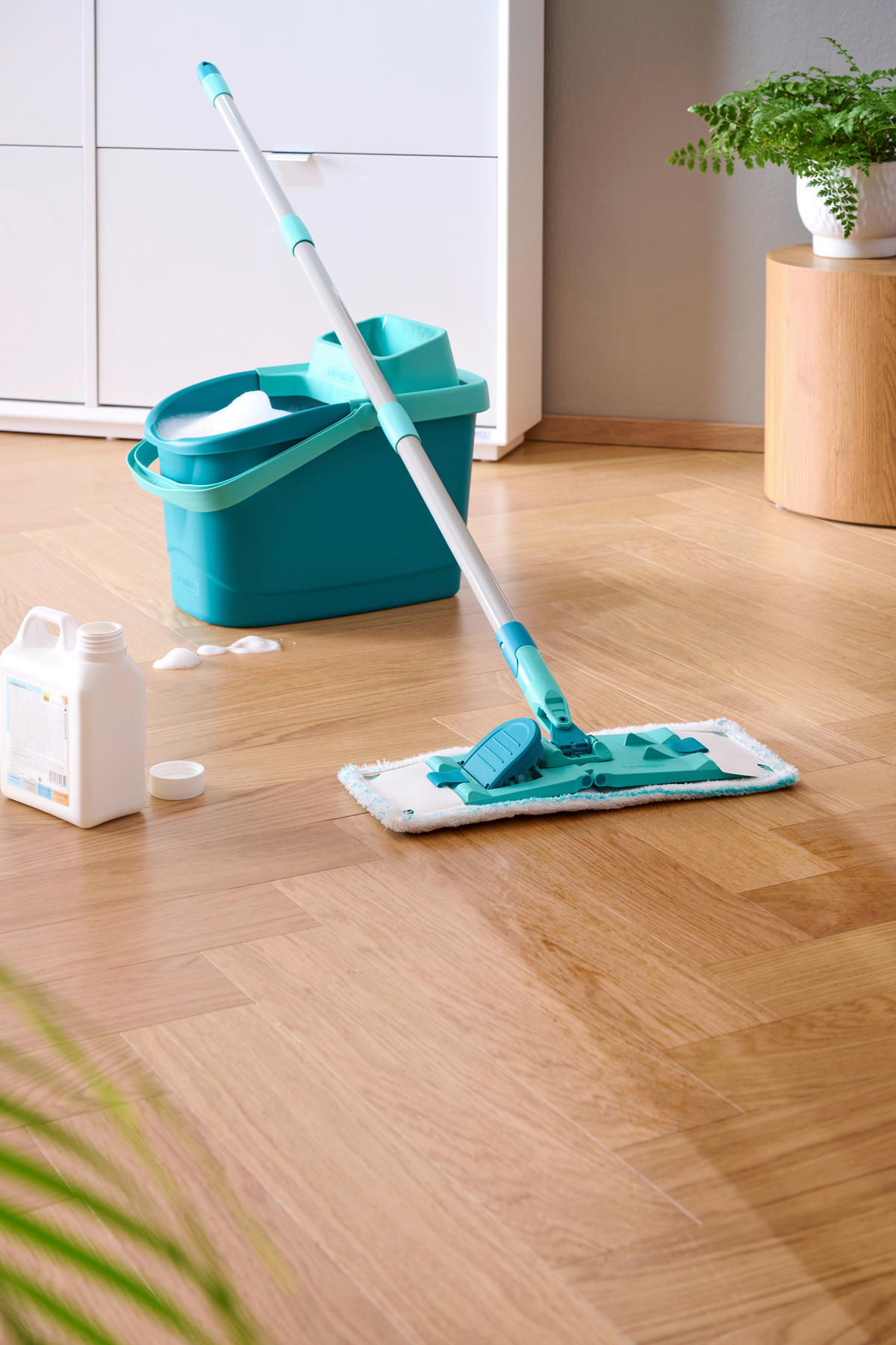 ČISTILEC TAL - turkizna/bela, Basics, umetna masa/tekstil (33/148cm) - Leifheit