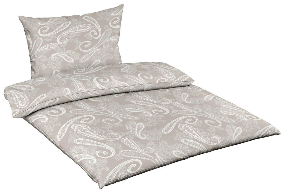 BETTWÄSCHE Makosatin 140/200 cm  - Sandfarben/Weiß, Basics, Textil (140/200cm) - Fleuresse