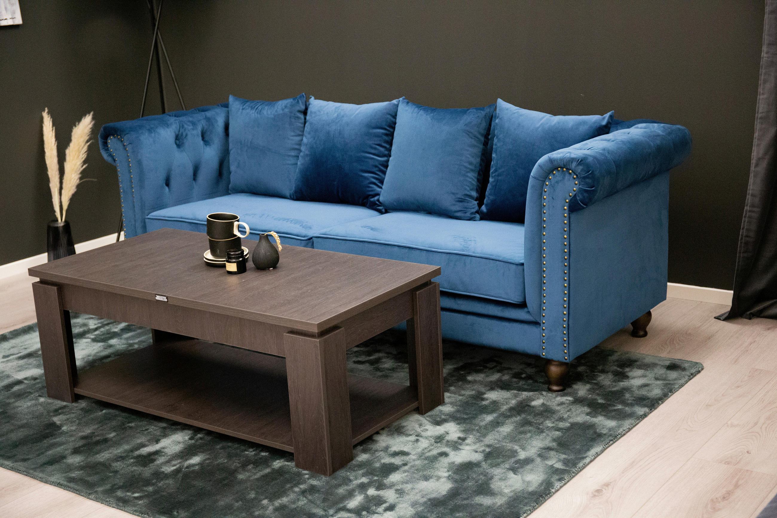 CHESTERFIELD-SOFA Samt Blau - Blau, Design, Textil/Metall (217/80/88cm) - Livetastic