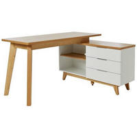 ECKSCHREIBTISCH 140/118/76 cm  in Weiß, Eichefarben  - Eichefarben/Alufarben, KONVENTIONELL, Holzwerkstoff/Metall (140/118/76cm) - Livetastic
