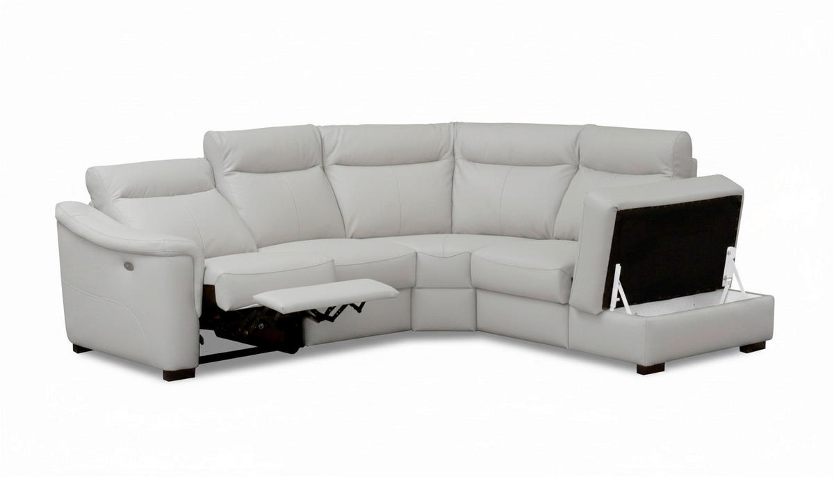 ECKSOFA Echtleder Platinfarben  - Platinfarben/Wengefarben, Design, Leder/Holz (260/229cm) - Livetastic