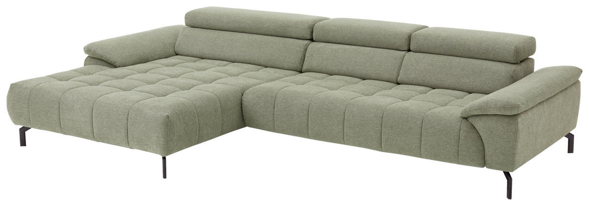ECKSOFA in Webstoff Grün  - Schwarz/Grün, Design, Textil/Metall (190/329cm) - Beldomo Style