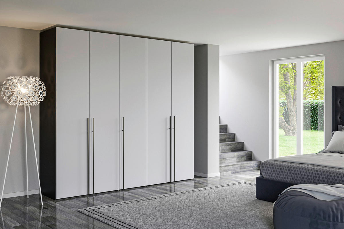 DREHTÜRENSCHRANK 253/236/59 cm,  in Schwarz, Hellgrau, 5-türig  - Titanfarben/Hellgrau, Design, Glas/Holzwerkstoff (253/236/59cm) - Jutzler