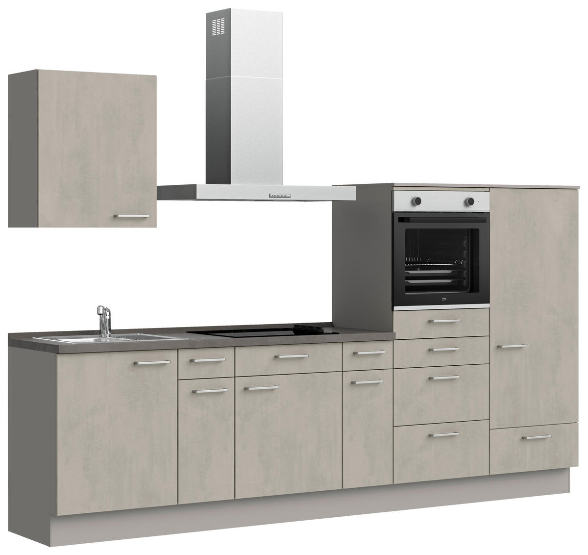 KÜCHENBLOCK 300 cm   in Grau, Schieferfarben  - Schieferfarben/Edelstahlfarben, MODERN, Holzwerkstoff/Metall (300cm) - Nobilia