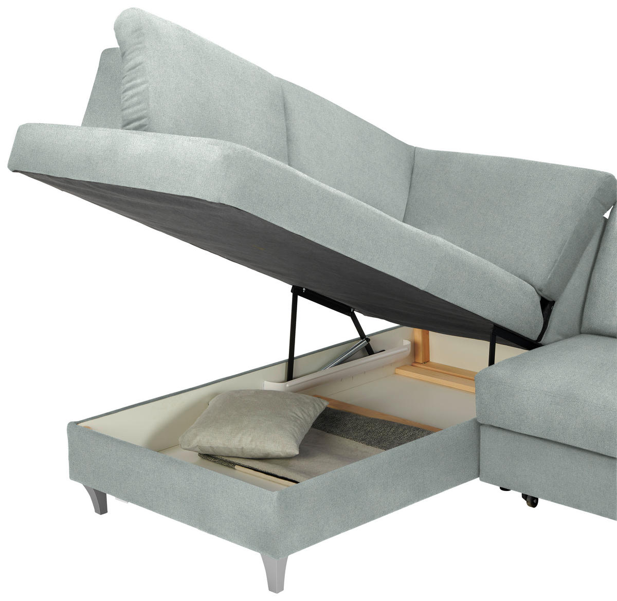 ECKSOFA in Flachgewebe Hellgrau  - Silberfarben/Hellgrau, Konventionell, Holz/Textil (186/255cm) - Cantus