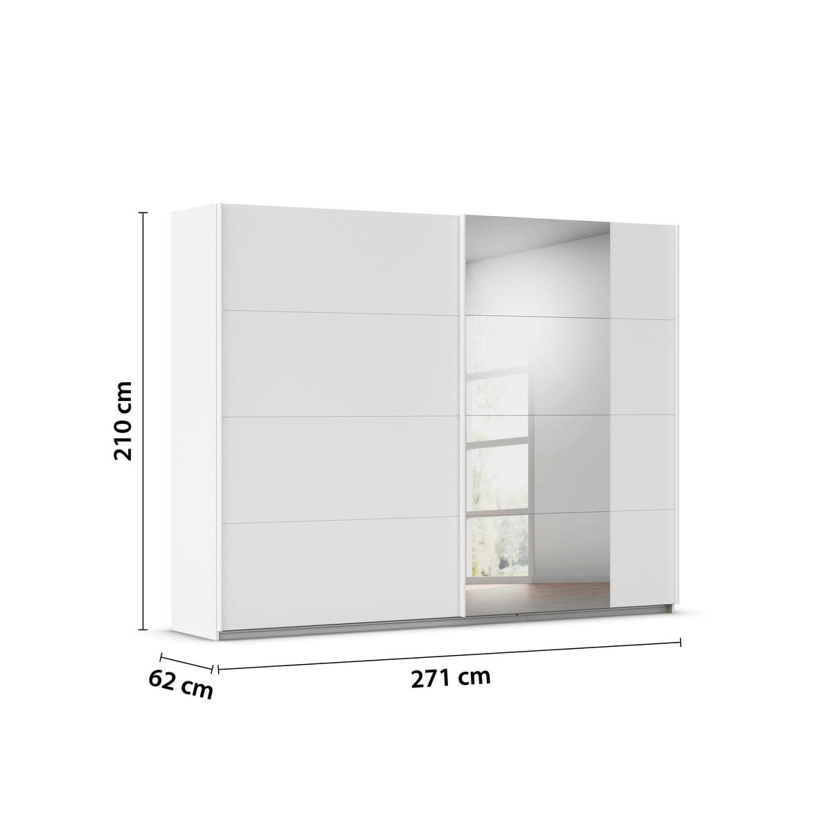 SCHWEBETÜRENSCHRANK 271/210/57 cm 2-türig Weiß  - Weiß, MODERN, Holzwerkstoff/Metall (271/210/57cm) - Rauch Möbel
