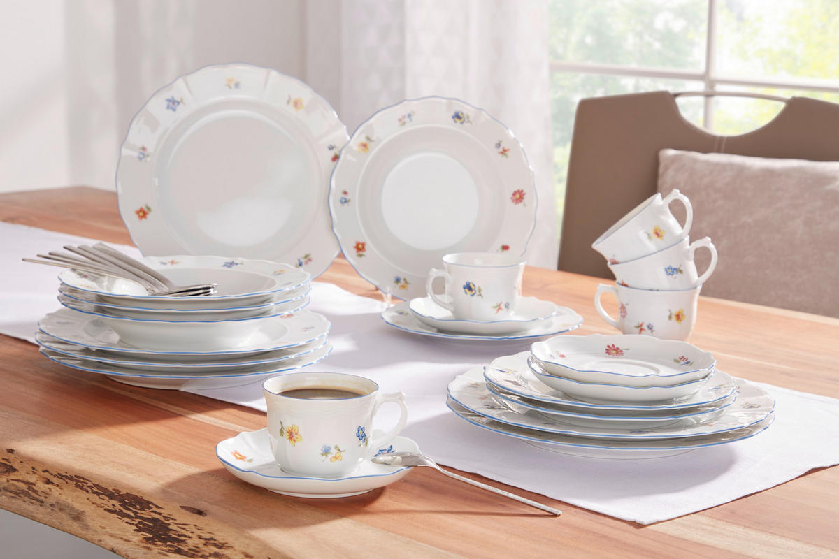 Kaffeeservice Sonate Porzellan Blau, Multicolor, Weiß Sonate 18-teilig  - Blau/Multicolor, ROMANTIK / LANDHAUS, Keramik (30/15/15cm) - Seltmann Weiden