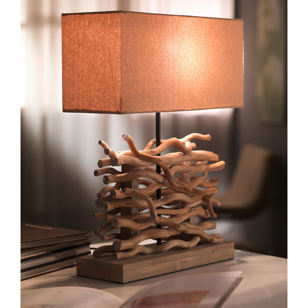 TISCHLEUCHTE 40/50/15 cm   - Hellbraun, Natur, Holz/Textil (40/50/15cm)