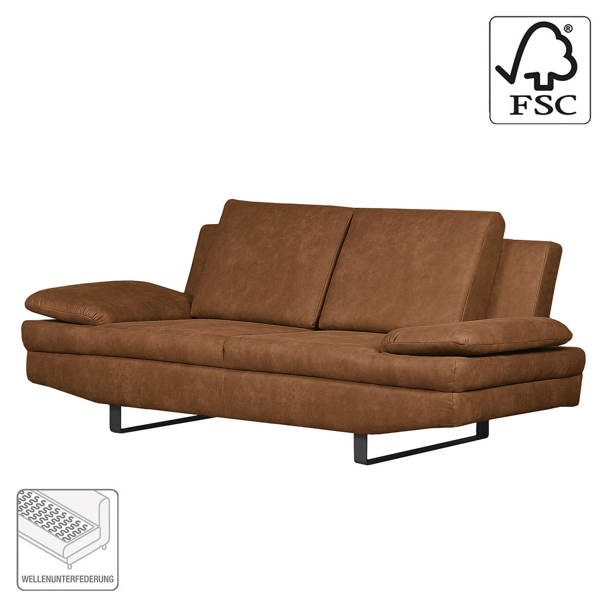 2-SITZER-SOFA in Mikrofaser Cognac  - Cognac/Schwarz, Design, Textil/Metall (198/78/88cm) - MID.YOU