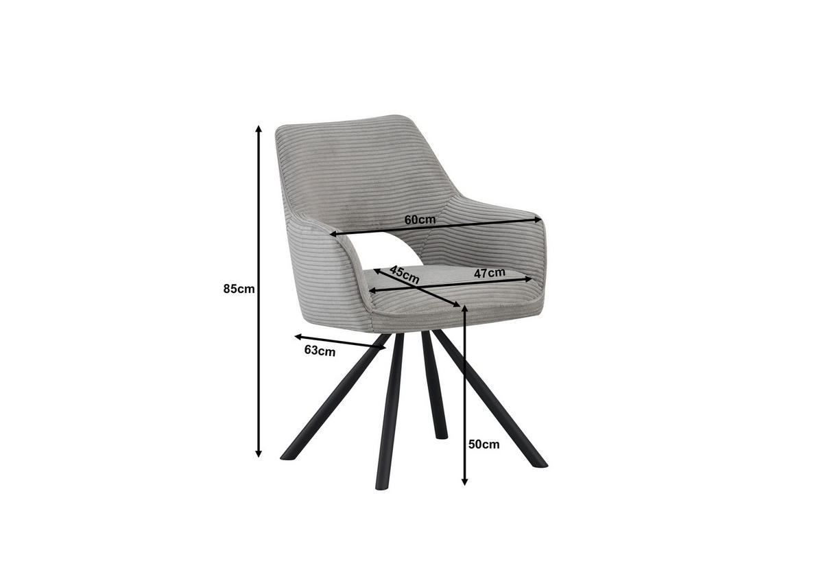 ARMLEHNSTUHL  in Eisen Cord  - Hellgrau/Schwarz, Design, Textil/Metall (60/85/63cm) - Hom`in