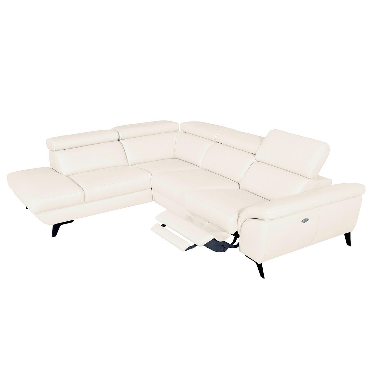 ECKSOFA DALLAS in Echtleder Creme  228/283 cm  - Creme/Schwarz, Design, Leder/Metall (228/283cm) - Livetastic