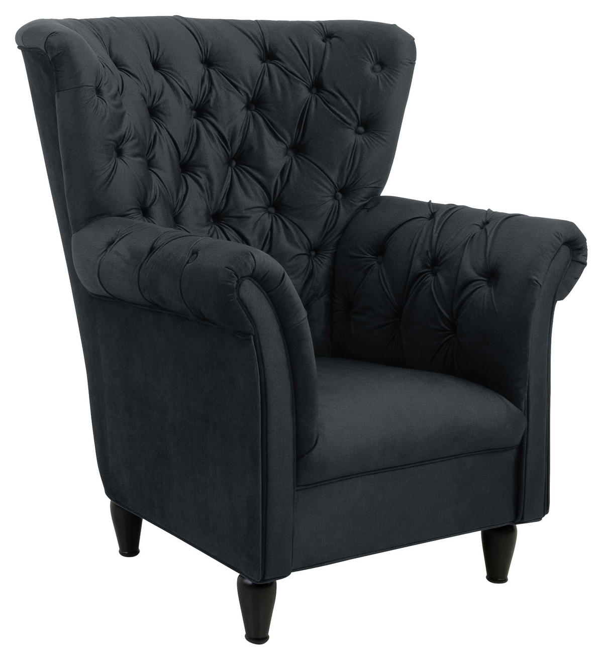 FÜLES FOTEL - fekete/antracit, Design, textil/fa (96/112/86cm) - MID.YOU
