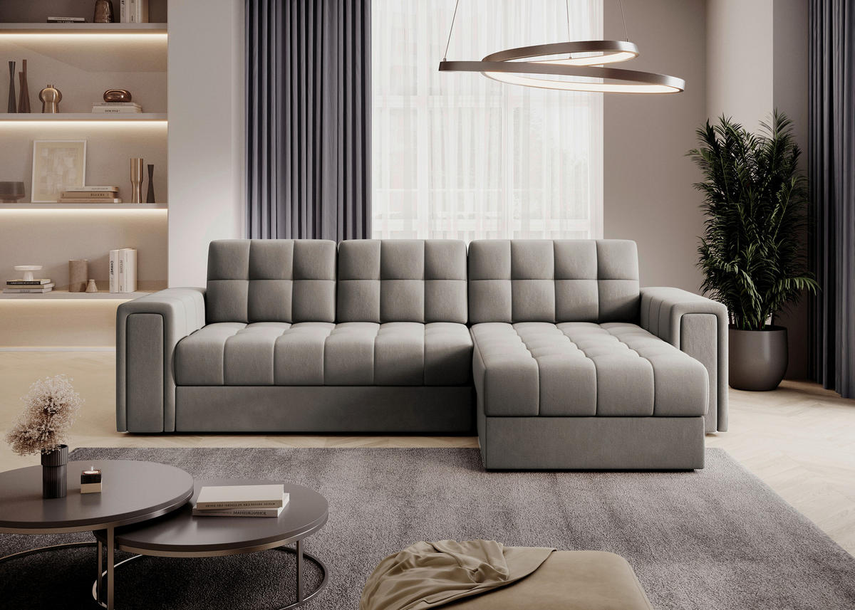 ECKSOFA Plüsch Beige  - Beige, Design, Kunststoff/Textil (260/150cm) - MID.YOU