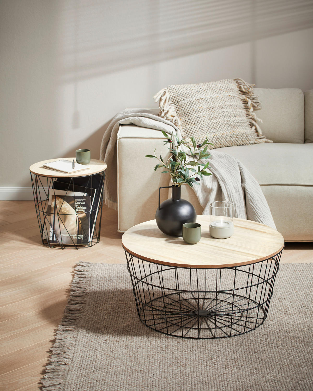 PRÍRUČNÝ STOLÍK, prírodná farba, čierna - čierna/prírodná farba, Design, kov/drevo (40/40/41cm) - Ambia Home