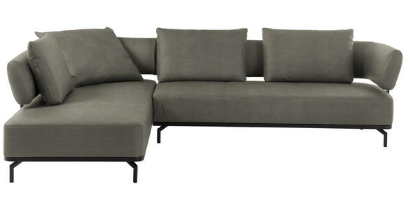 ECKSOFA Palio in Echtleder Grau  237/302 cm  - Schwarz/Grau, Design, Leder/Metall (237/302cm) - Dieter Knoll