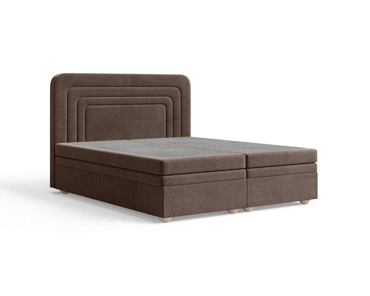BOXBETT 180/200 cm,  in Braun, gepolstertes Kopfteil, Bettkasten, Topper, H2 + H3 = mittel + fest  - Braun, MODERN, Holz/Kunststoff (180/200cm) - Livetastic