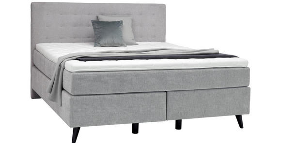 BOXSPRINGBETT 200/200 cm in Hellgrau - Hellgrau/Schwarz, KONVENTIONELL, Holz/Textil (200/200cm) - Voleo
