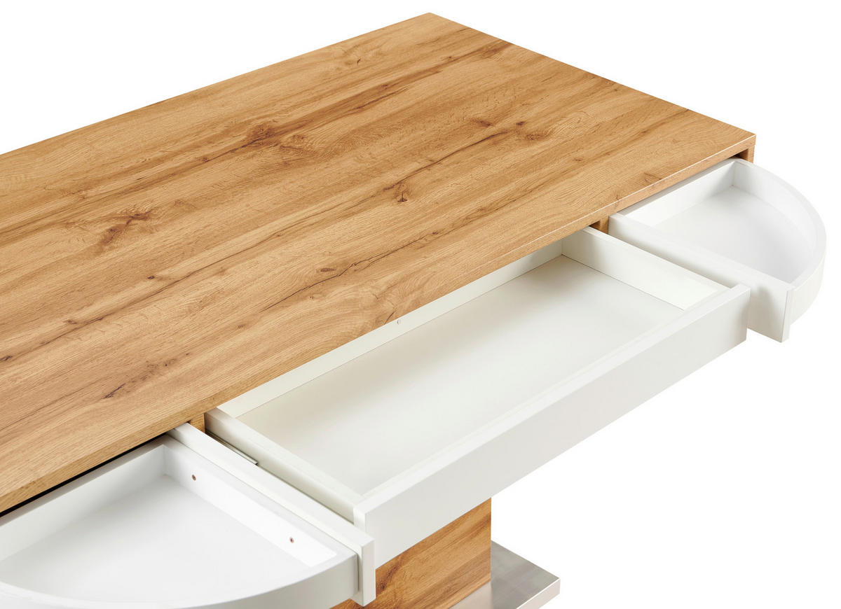 DOHÁNYZÓASZTAL fém, faalapú anyag 140/70/48-77 cm   - tölgyfa/fehér, Design, faalapú anyag/fém (140/70/48-77cm) - Livetastic