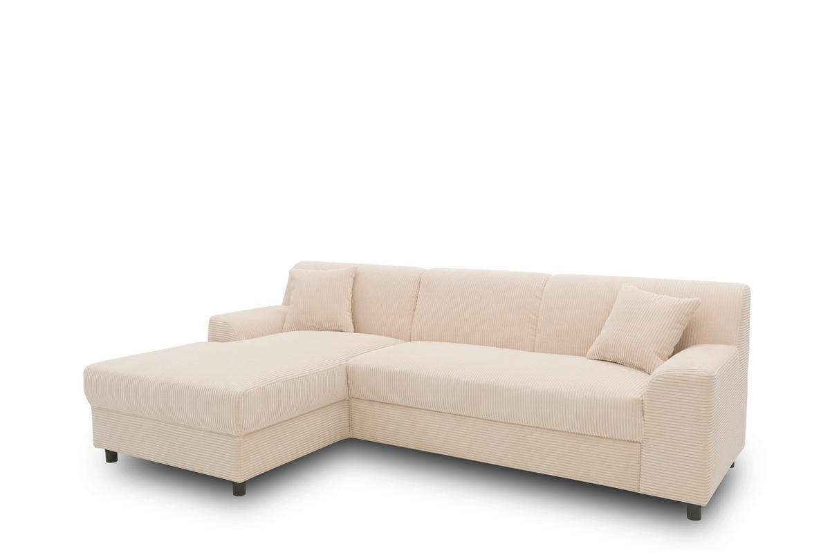 ECKSCHLAFSOFA  CAPRI 2 Creme Cord  - Creme/Schwarz, Basics, Kunststoff/Textil (146/241cm) - MID.YOU