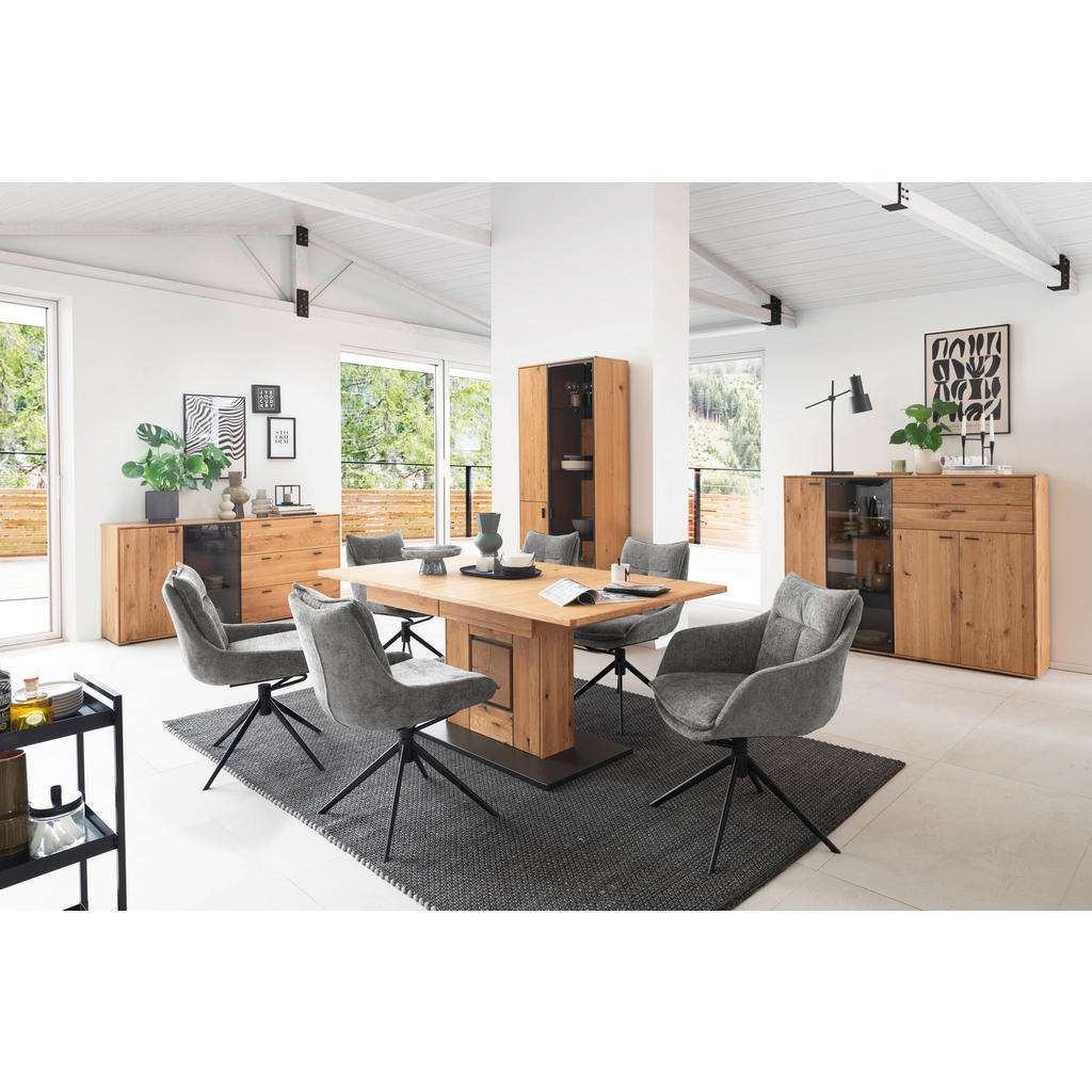 Thumbnail - Mid.you Highboard Nairobi, Wildeiche, Glas, Holzwerkstoff, Wildeiche, furniert, massiv, 4 Fächer, 2 Schubladen, 158x122x...
