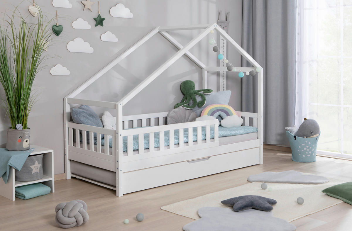 HAUSBETT 100/200 cm Weiss  - Weiss/Naturfarben, Modern, Holz (100/200cm) - MID.YOU