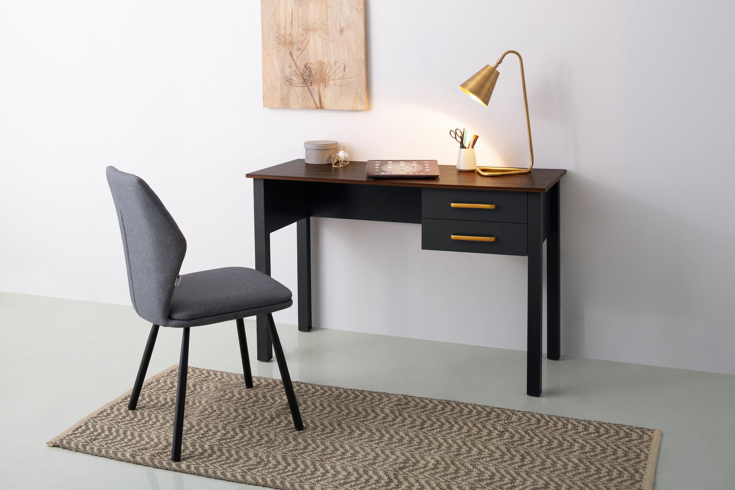 SCHREIBTISCH 120/77/50 cm  in Grau  - Goldfarben/Grau, Design, Holzwerkstoff/Metall (120/77/50cm) - MID.YOU