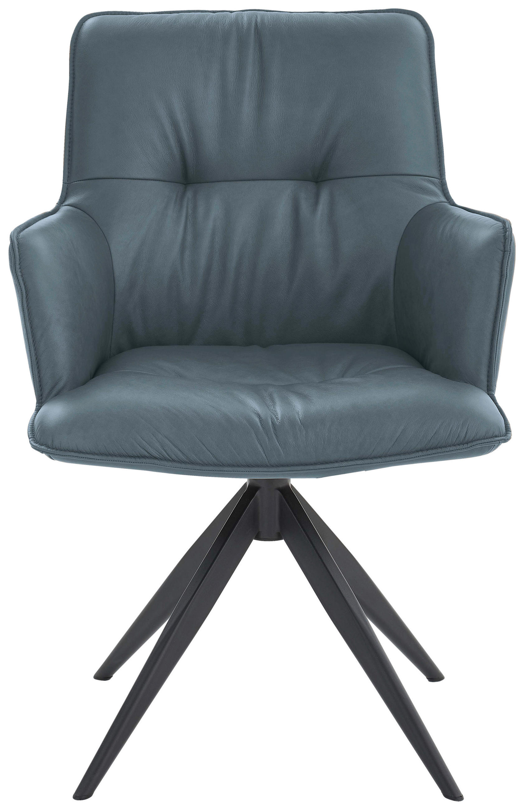 ARMLEHNSTUHL  in Eisen Echtleder pigmentiert  - Petrol, Design, Leder/Metall (59/89/63cm) - Dieter Knoll