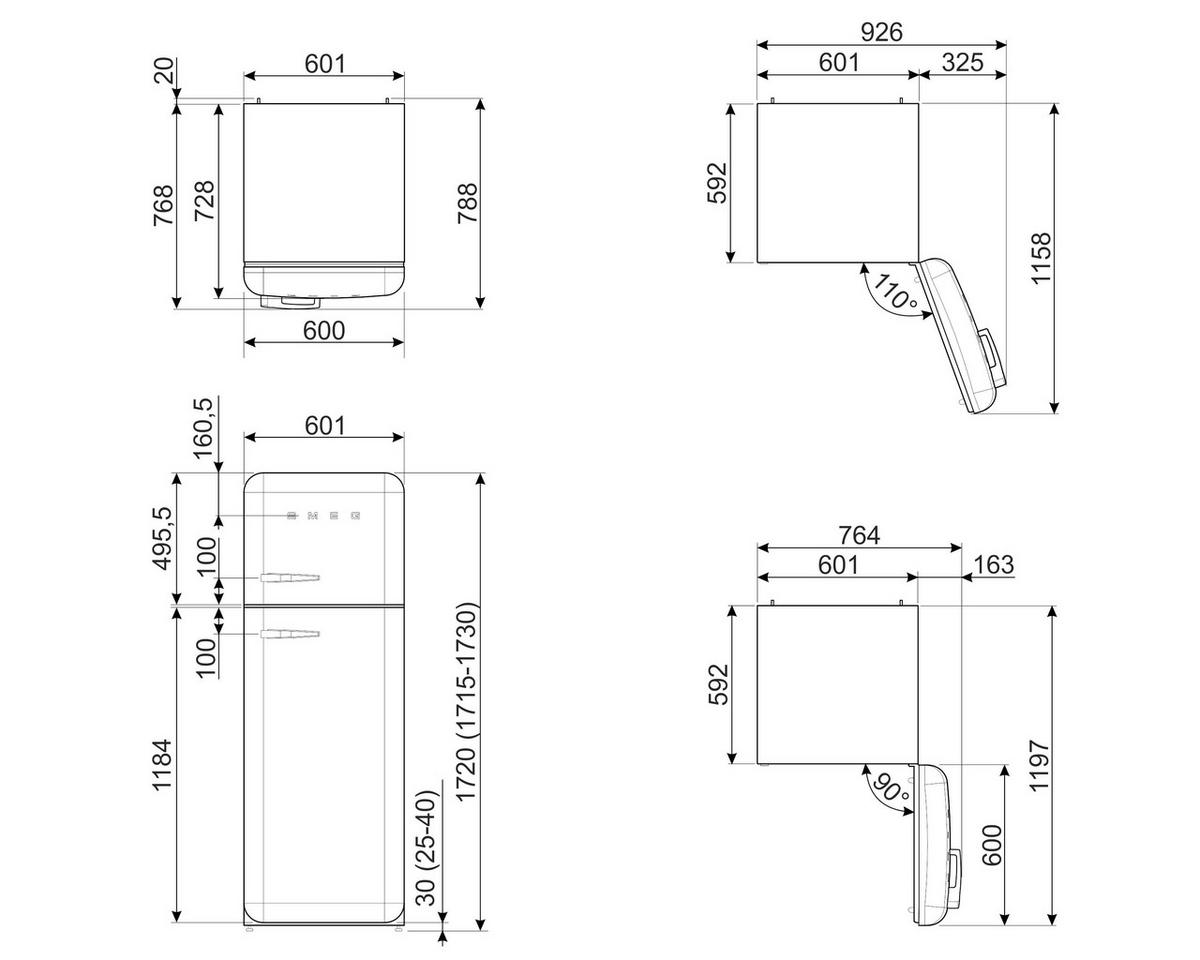 KÜHL-GEFRIER-KOMBINATION 60/178/72,8 cm FAB30RWH6  - Weiß, Basics, Metall (60/178/72,8cm) - SMEG
