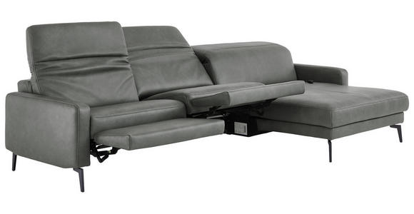 ECKSOFA Anthrazit Echtleder Kopfteilverstellung  - Anthrazit/Schwarz, Design, Leder/Metall (323/179cm) - Dieter Knoll