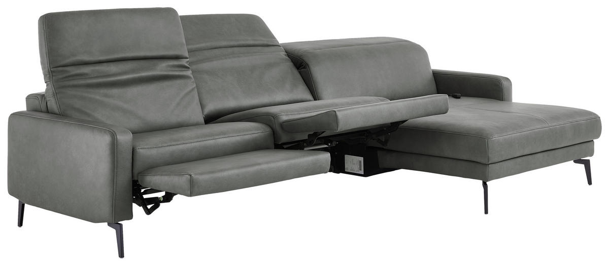 ECKSOFA  in Echtleder Anthrazit  323/179 cm  - Anthrazit/Schwarz, Design, Leder/Metall (323/179cm) - Dieter Knoll