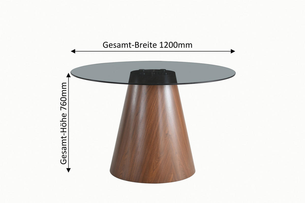 ESSTISCH Nachbildung  Glas, Holzwerkstoff rund Dunkelgrau, Walnussfarben  - Dunkelgrau/Walnussfarben, MODERN, Glas/Holzwerkstoff (120/75cm) - MID.YOU