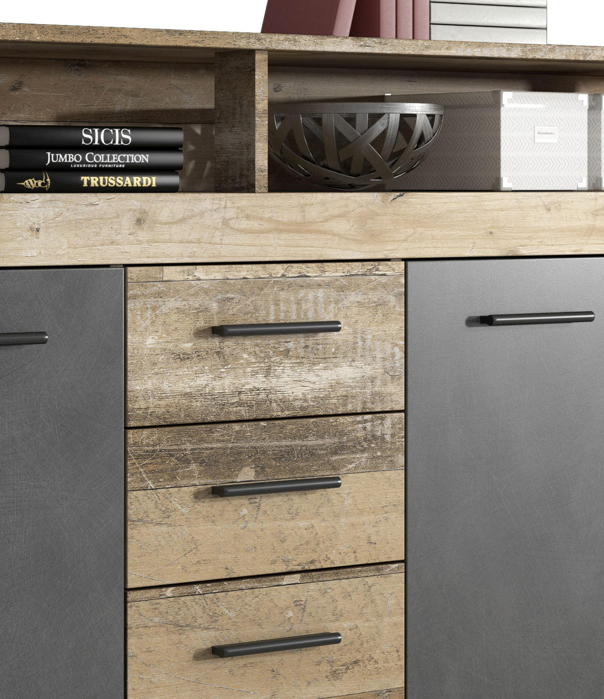SIDEBOARD  in 190/95/32 cm  - Eichefarben/Anthrazit, Basics (190/95/32cm) - MID.YOU