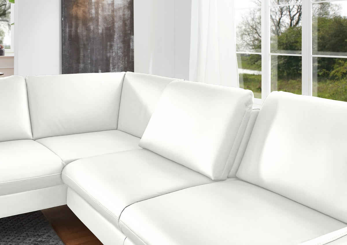 ECKSOFA Beldomo premium in Echtleder Weiß  220/284 cm  - Alufarben/Weiß, KONVENTIONELL, Leder/Metall (220/284cm) - Beldomo Premium
