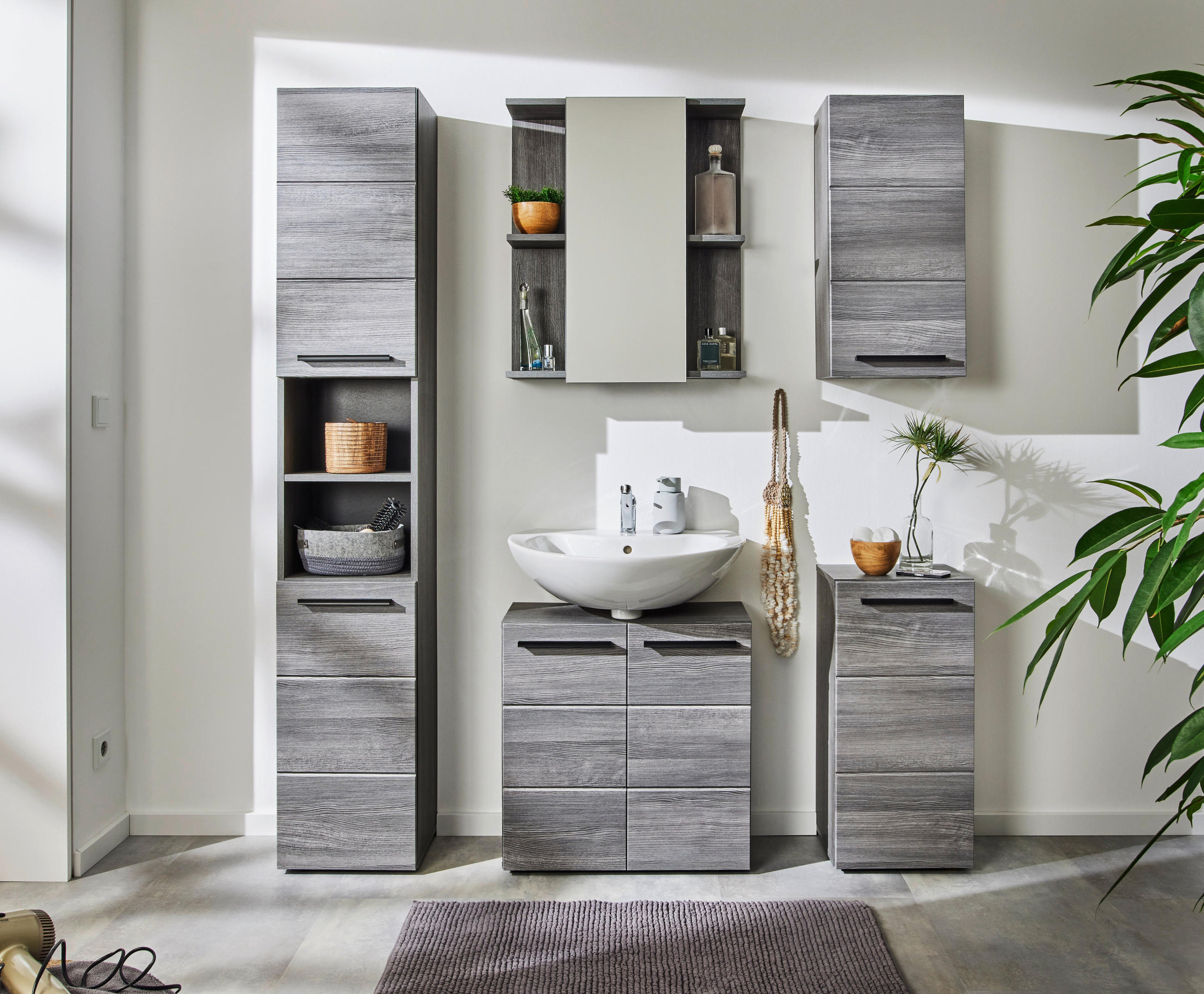 HOCHSCHRANK 34/190/30 cm  - Silberfarben/Schwarz, MODERN, Holzwerkstoff/Kunststoff (34/190/30cm) - MID.YOU